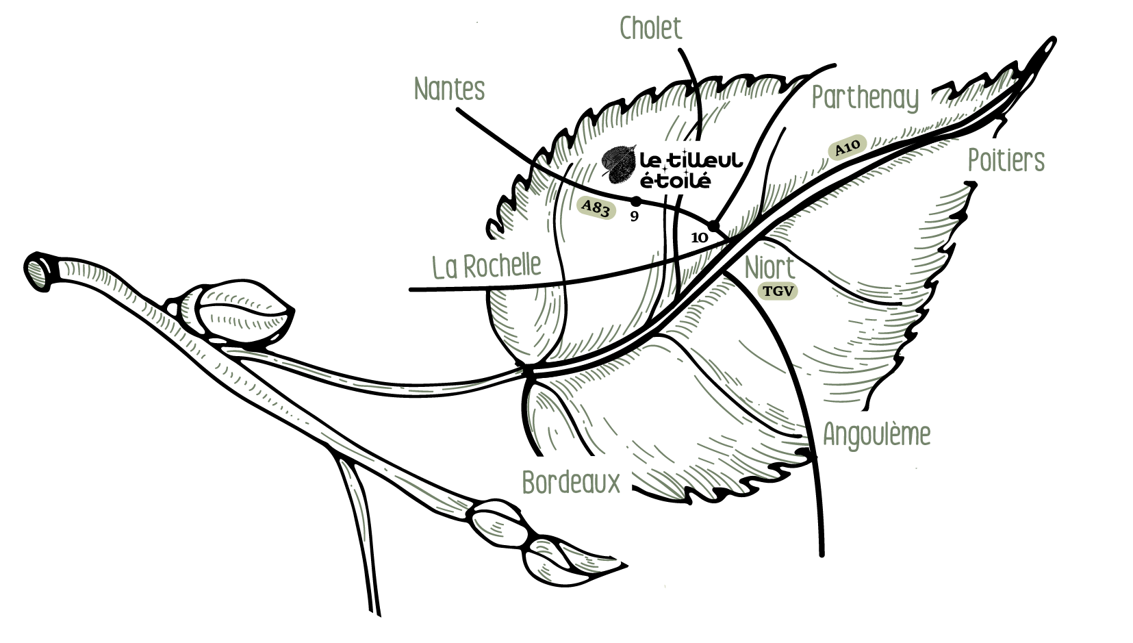 Plan d'accès aux Gîtes le Tilleul Étoilé